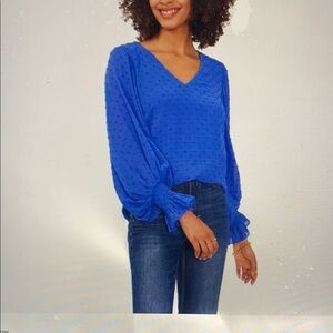 Vince Camuto Blue V-Neck Blouse Size Small